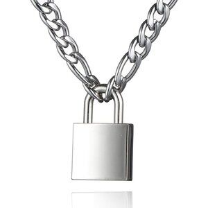 Padlock Necklace Stainless Steel Lock Chain for Men Women Silver 18-24 inch